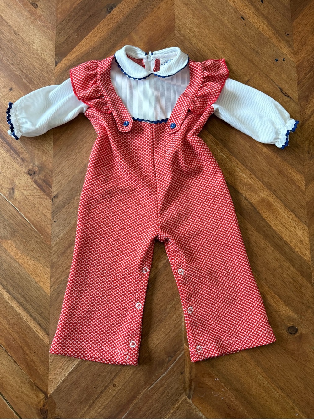Vintage Baby Girl Romper Overalls 18M Red Gingham Made in Canada